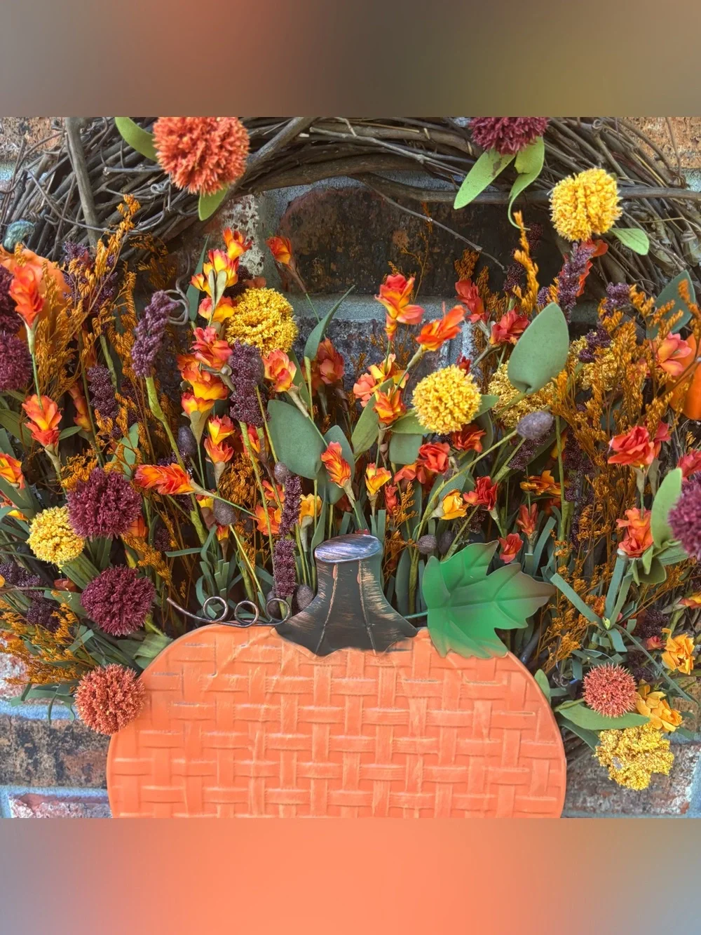 🎃 Pumpkin Flower Grapevine Wreath
